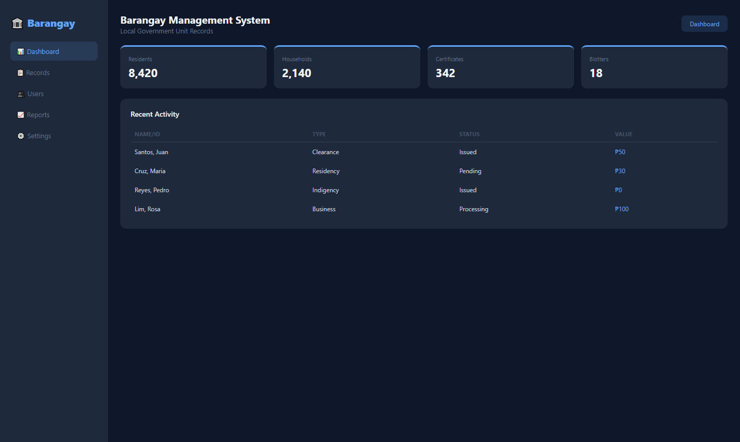 Barangay Management System screenshot