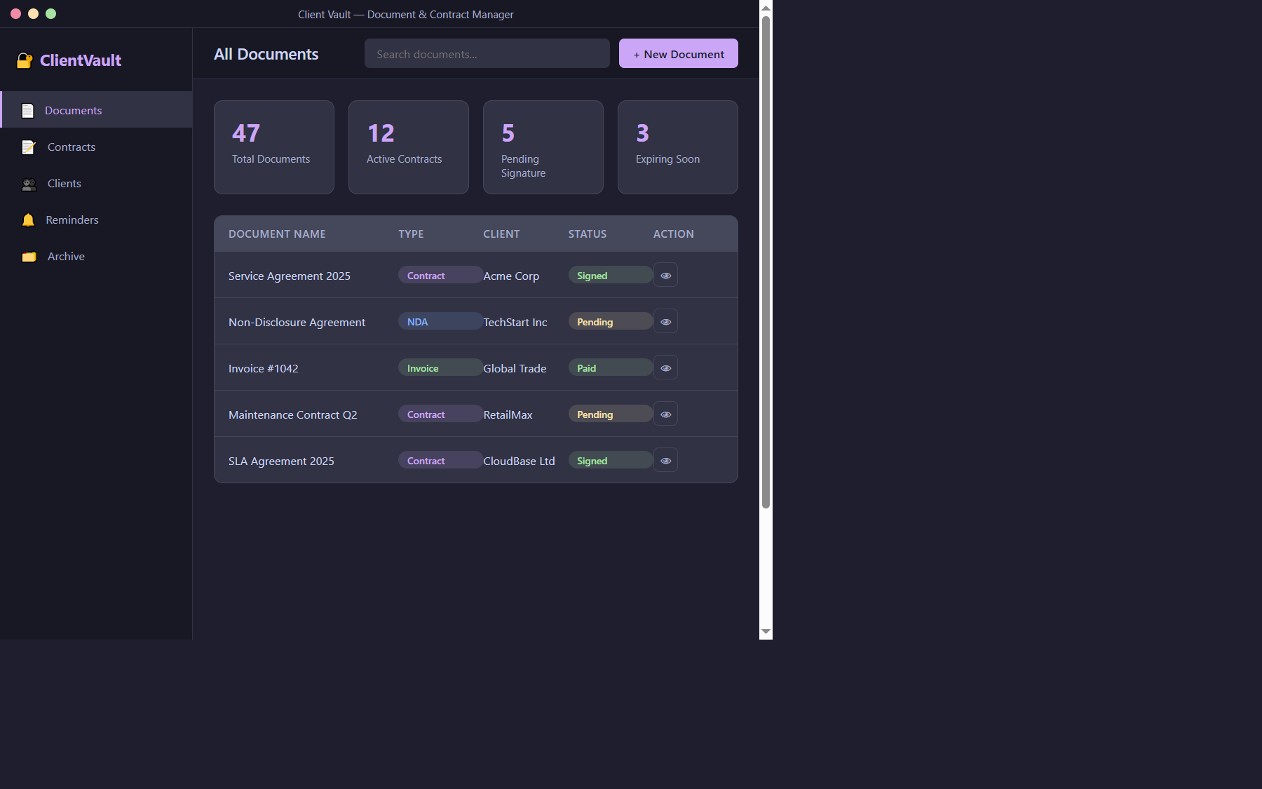 Client Vault screenshot