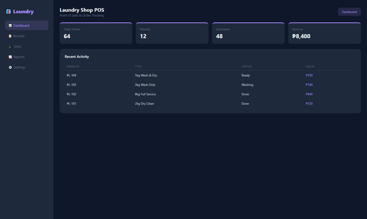 Laundry Shop POS screenshot